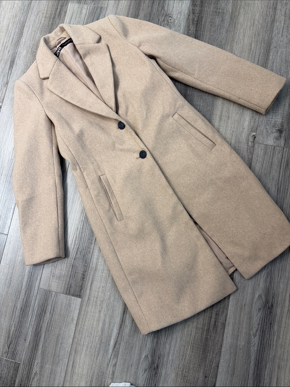 Zara Women's Camel/Tan Single-Breasted Long Trench Coat